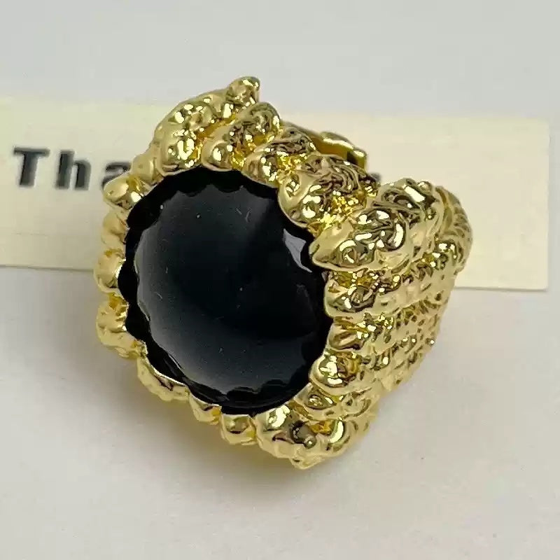 Large Resin Gemstone Open Ring Female Mid-ancient Wide Version Gold - Norellé
