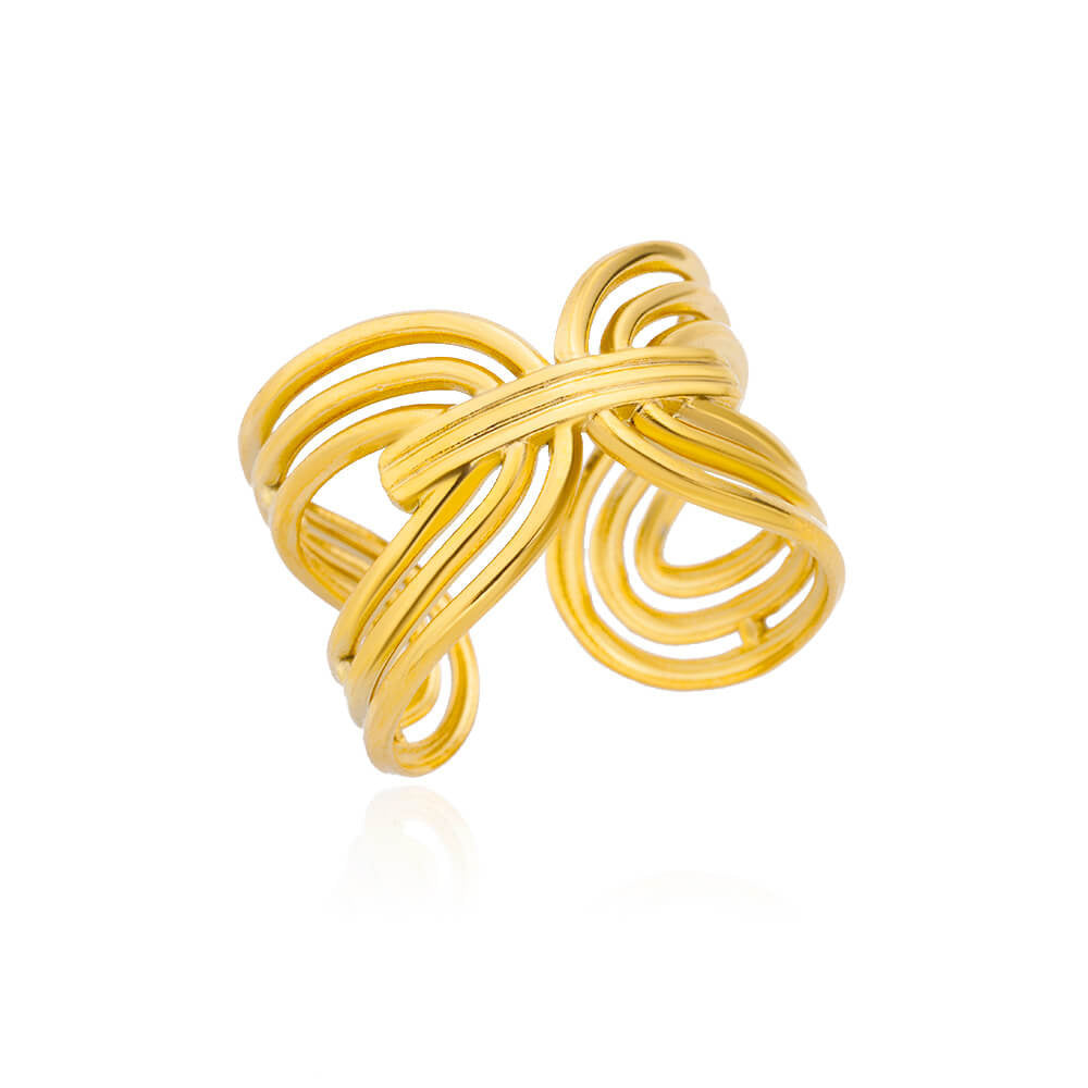 Stainless Steel Pearl Hollow Geometry Open Ring - Norellé