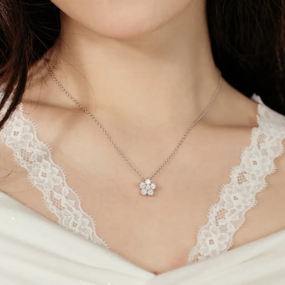 S925 Sterling Silver Necklace Women’s Advanced Oval Water Foam 8A Heart-shaped Zircon Flower Horse Eye Clavicle Chain