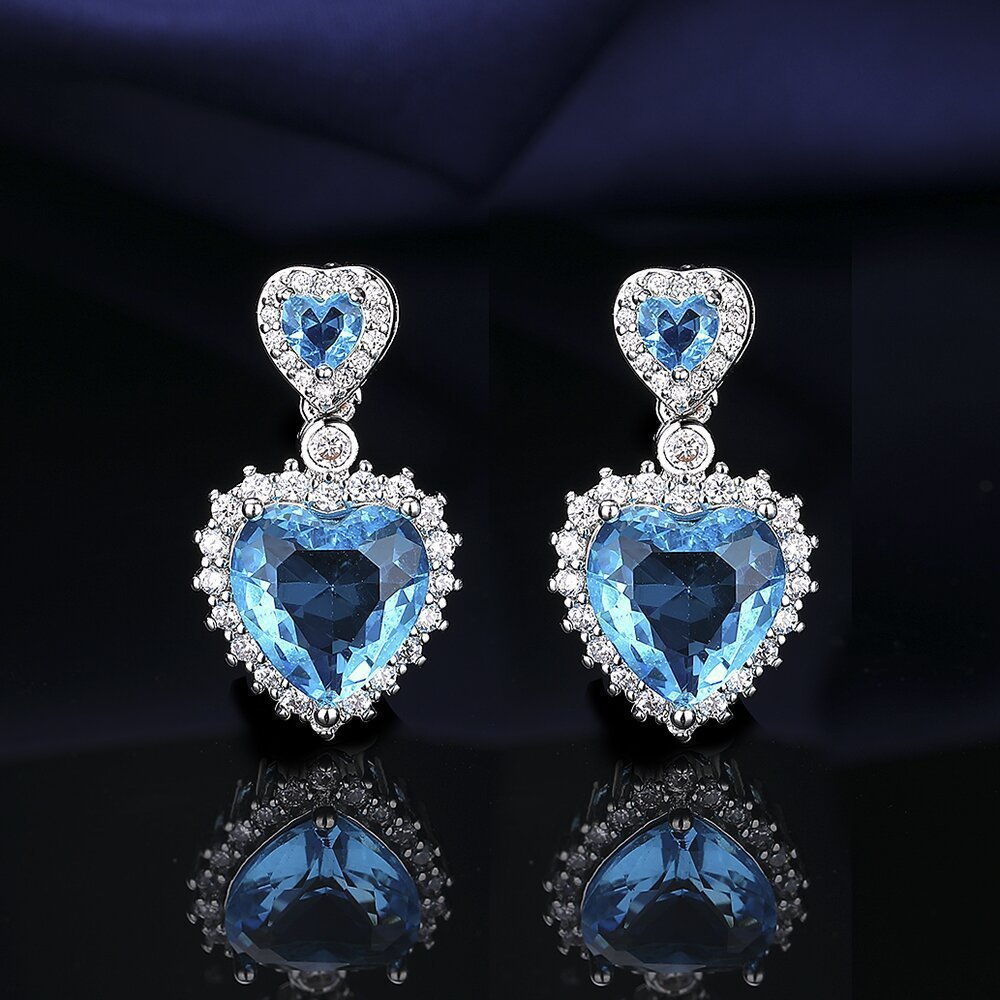 European And American Aquamarine Colored Gems Necklace Ear Stud Ring Women's - Norellé