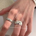 S925 Sterling Silver Thick And Thin Diamond Plaid Open Ring - Norellé