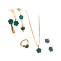 Five Petal Flower 5-piece Necklace Brace Lace Bracelet Stud Earrings Ring - Green / 18K - electronic accessories