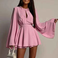 Flare Sleeve Backless Hollow Bow Dress