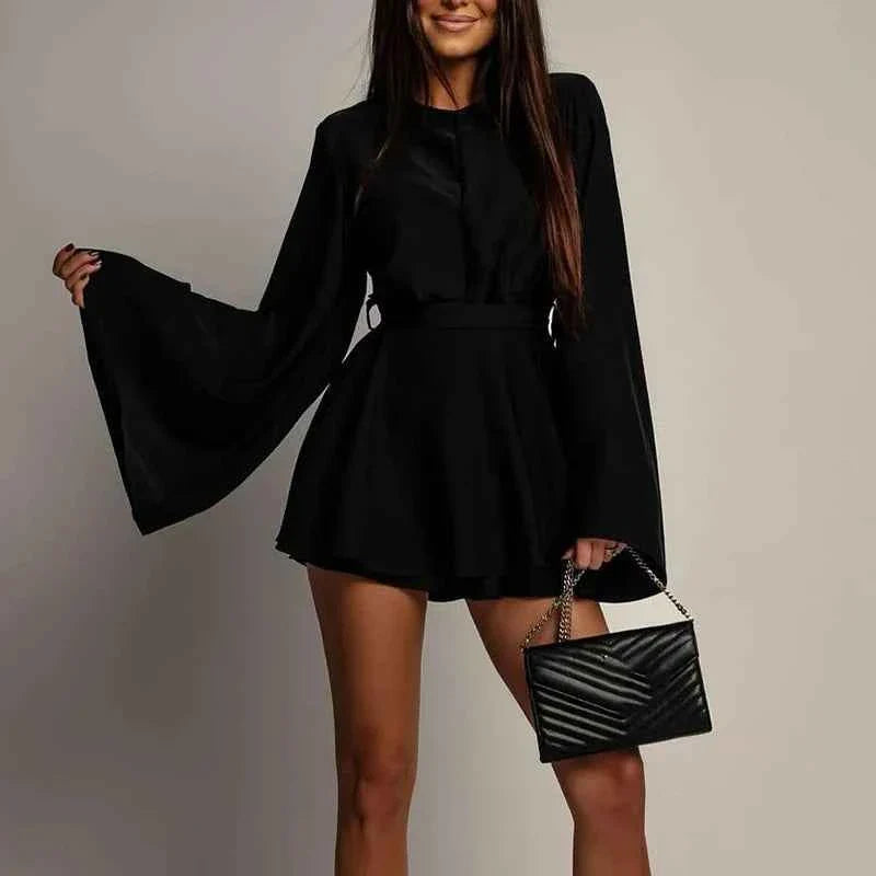 Flare Sleeve Backless Hollow Bow Dress