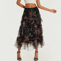 Floral Print Ruffle Mesh Skirt Women