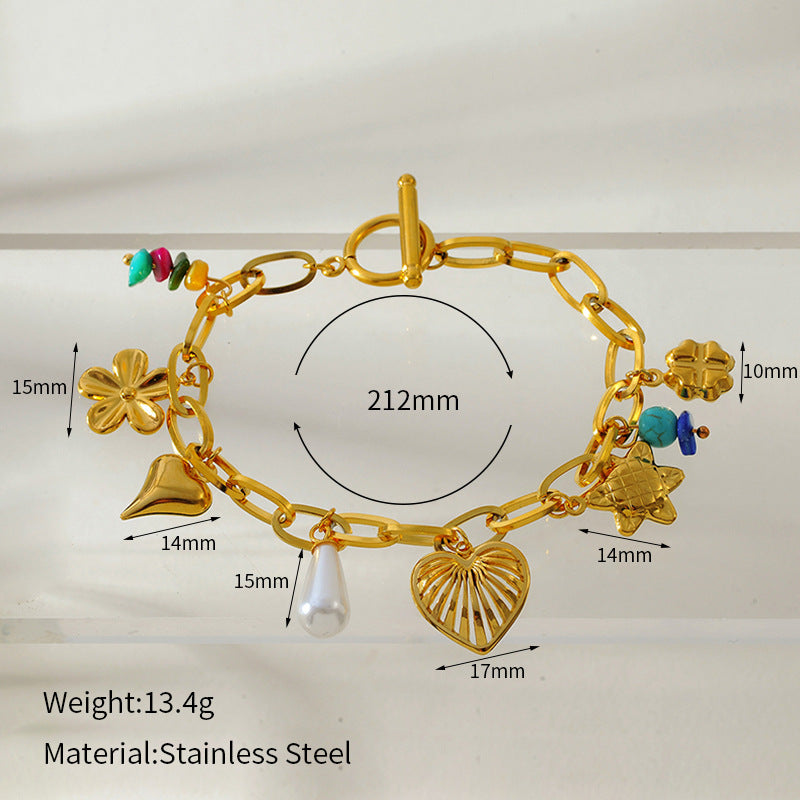 Flower Love Heart Multi-pendant Necklace Stainless Steel Bracelet - CH11903 - electronic accessories