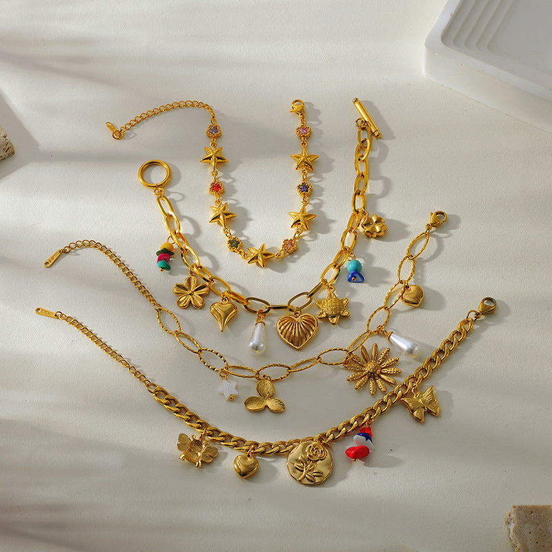 Flower Love Heart Multi-pendant Necklace Stainless Steel Bracelet - electronic accessories