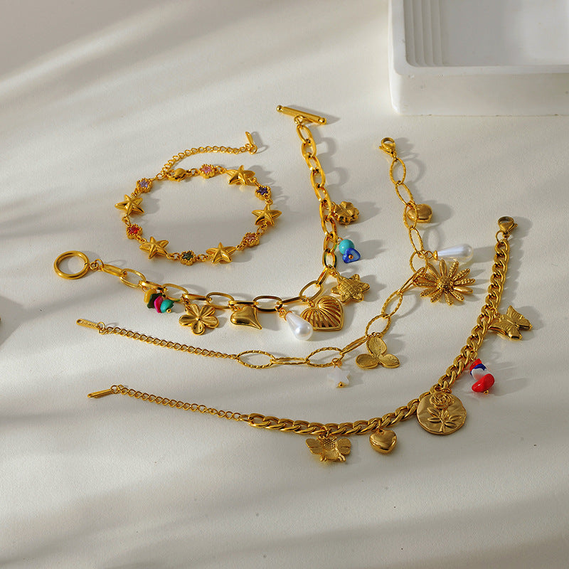 Flower Love Heart Multi-pendant Necklace Stainless Steel Bracelet - electronic accessories