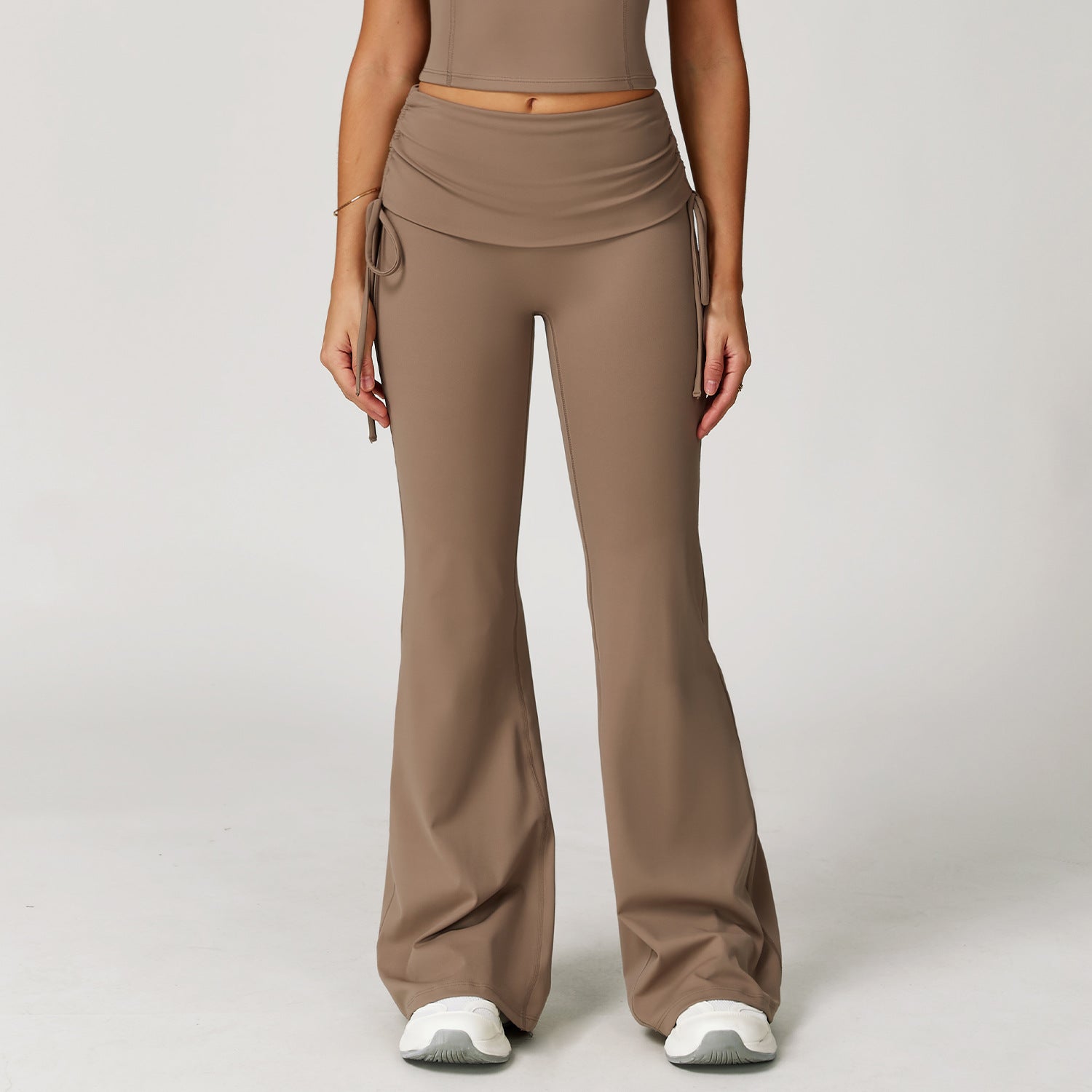 Fold High Waist Flared Pants Nude Feel Wide Leg Slimming Trousers Women - Sand Brown / L - Other