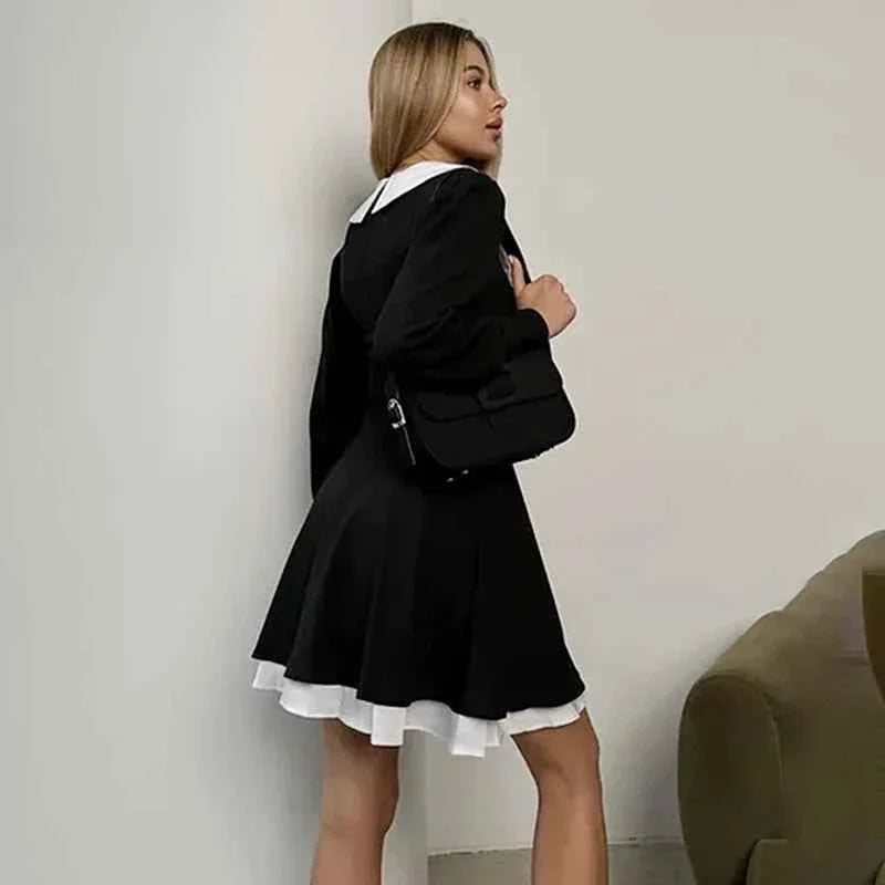 French Doll Collar Splice Mini Dress Women's