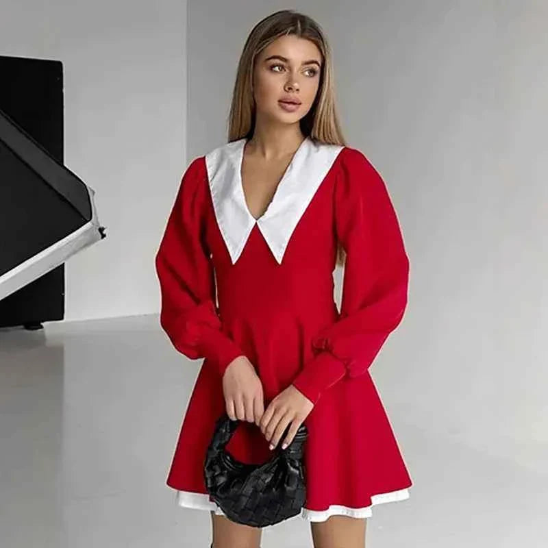 French Doll Collar Splice Mini Dress Women's