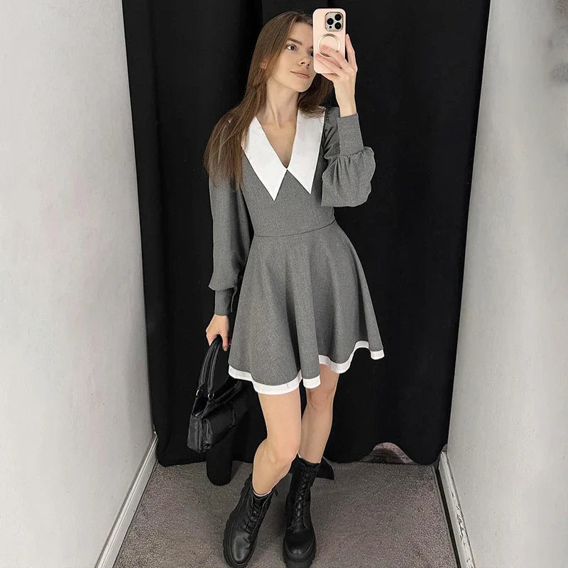 French Doll Collar Splice Mini Dress Women’s