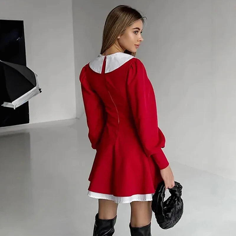 French Doll Collar Splice Mini Dress Women’s