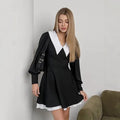 French Doll Collar Splice Mini Dress Women’s - Black / L