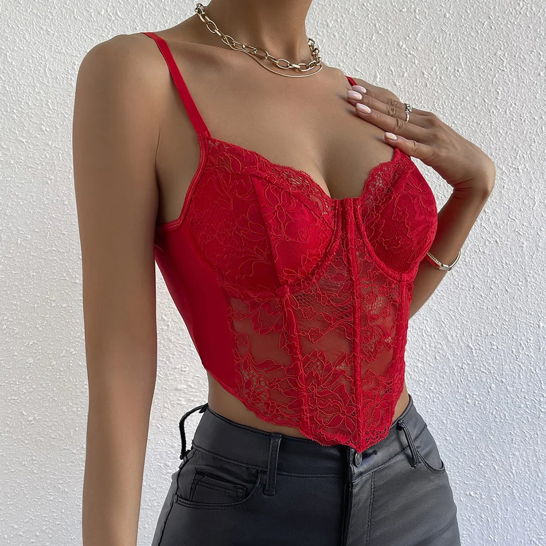 French Lace Underwire Rhomboid Fishbone Crop Top Backless - Other