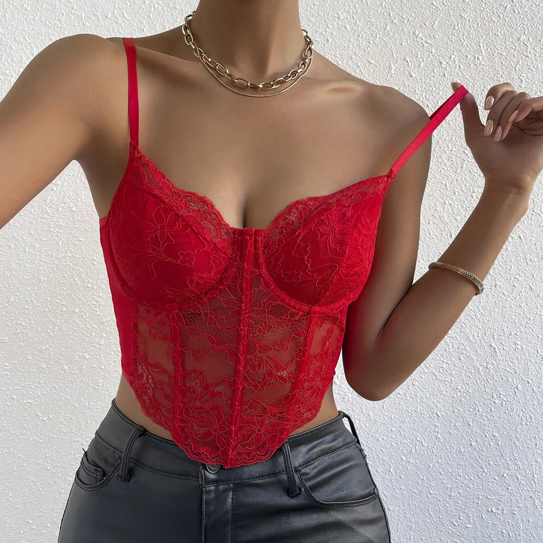French Lace Underwire Rhomboid Fishbone Crop Top Backless - Other