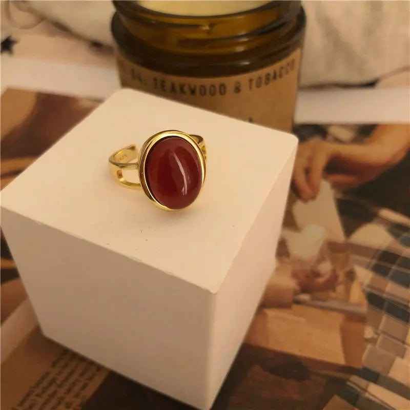 French Minority Design Cold Wind Red Agate Ring - Norellé