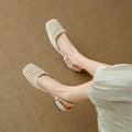 French Square-toed Woven High-heeled Sandals