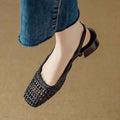 French Square-toed Woven High-heeled Sandals