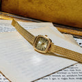 French Vintage Style Gold Dial Quartz Copper Watchband Women’s Wristwatch