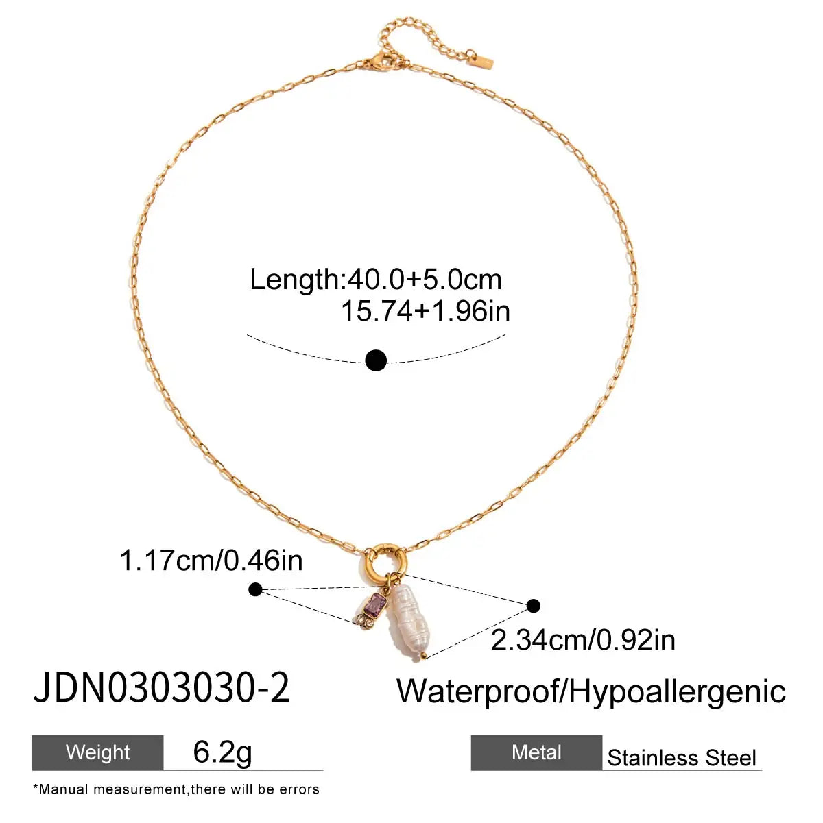 Freshwater Pearl Pendant Necklace Stainless Steel - JDN0303030-2
