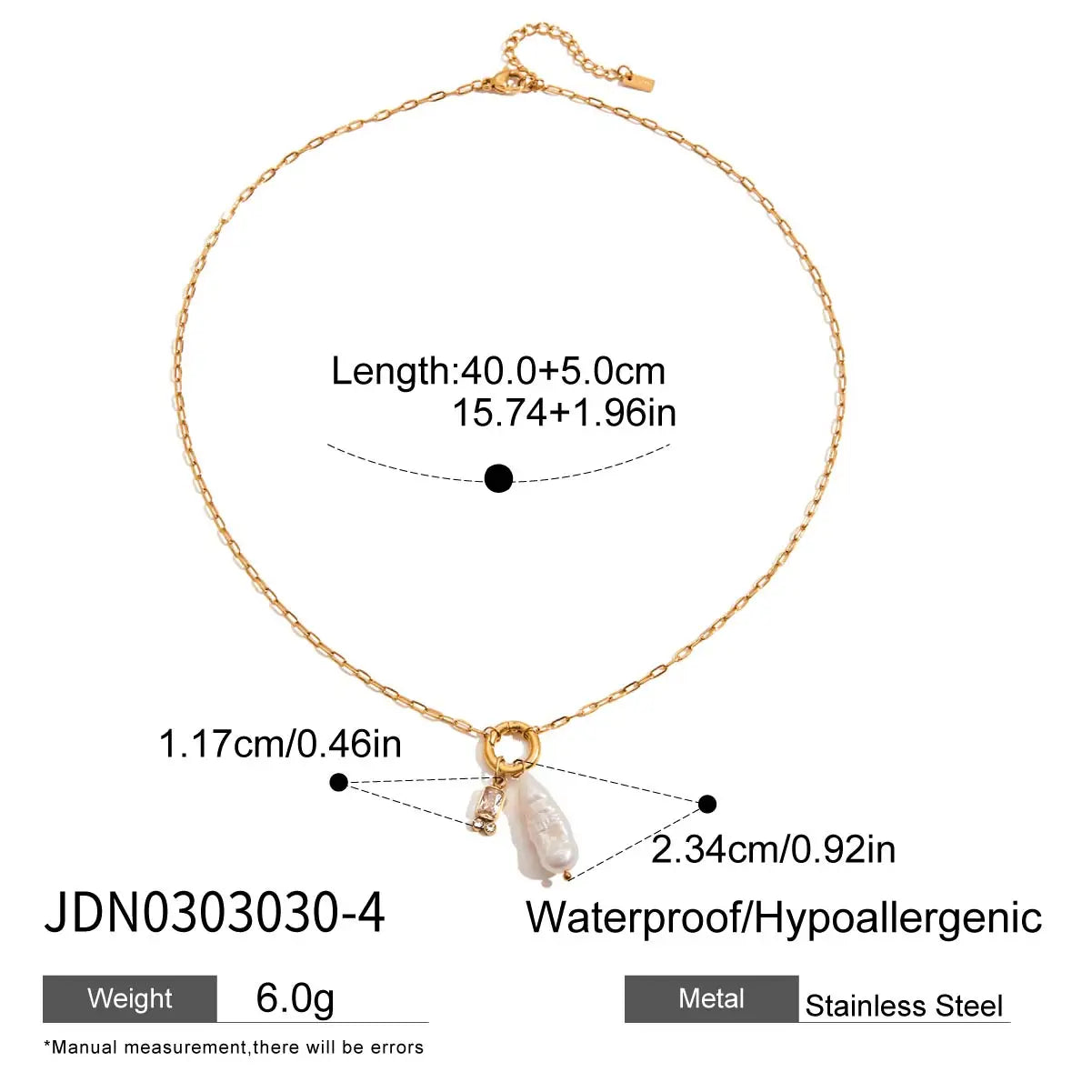 Freshwater Pearl Pendant Necklace Stainless Steel - JDN0303030-4