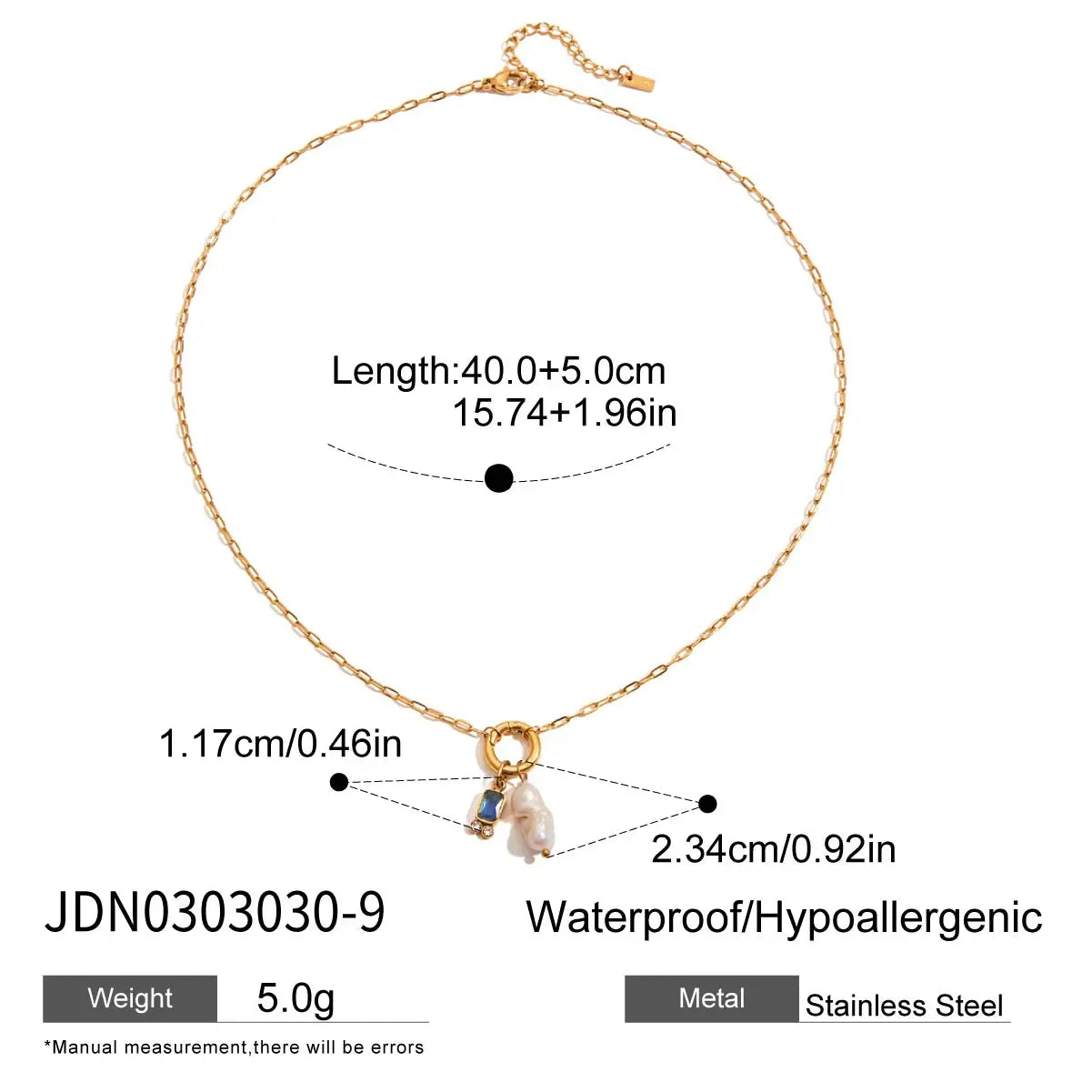 Freshwater Pearl Pendant Necklace Stainless Steel - JDN0303030-9