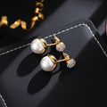Gem Ball And Glass Pearl Pendant Stud Earrings - Gold 7618 - electronic accessories