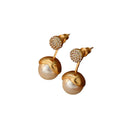Gem Ball And Glass Pearl Pendant Stud Earrings - Gold 7618 - electronic accessories
