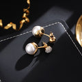 Gem Ball And Glass Pearl Pendant Stud Earrings - Gold 7618 - electronic accessories