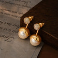 Gem Ball And Glass Pearl Pendant Stud Earrings - Gold 7618 - electronic accessories