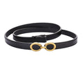 Genuine Leather Classic Oval Buckle Thin Belt - black / 100cm