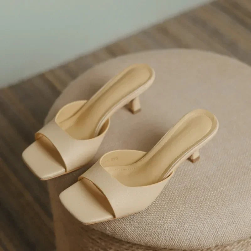 Genuine Leather French Slim Heel Slippers for Women’s