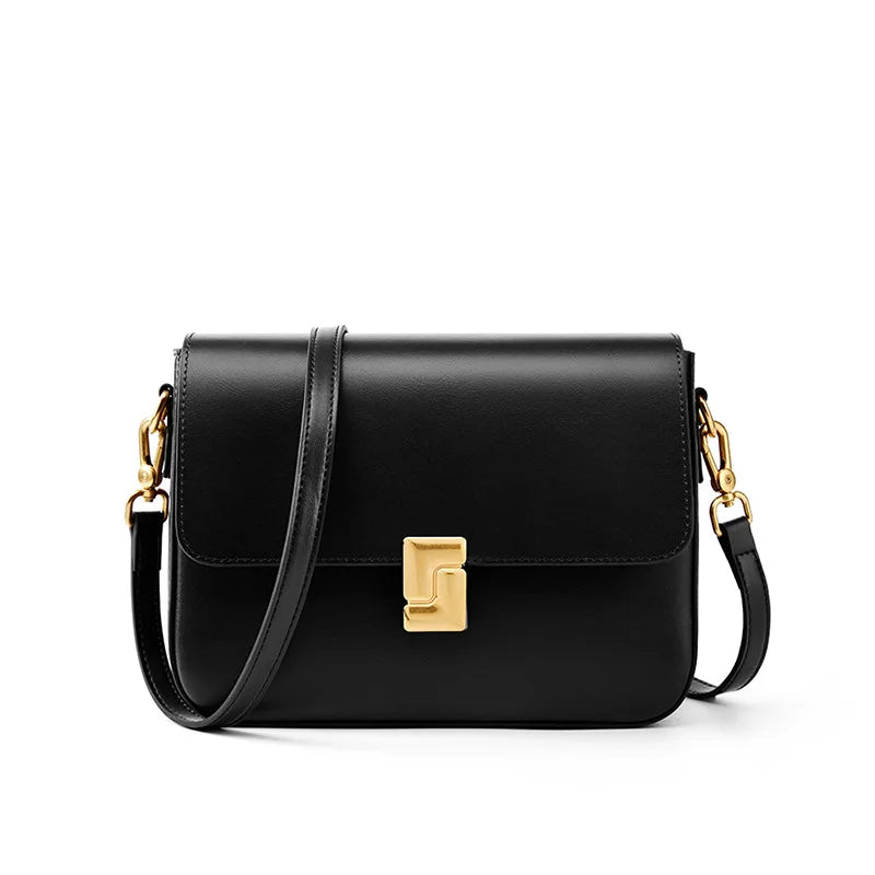 Genuine Leather Women Crossbody Bag - black