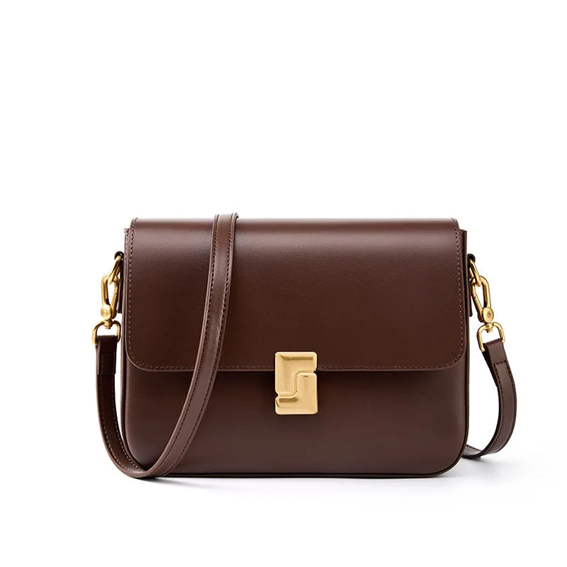 Genuine Leather Women Crossbody Bag - coffee