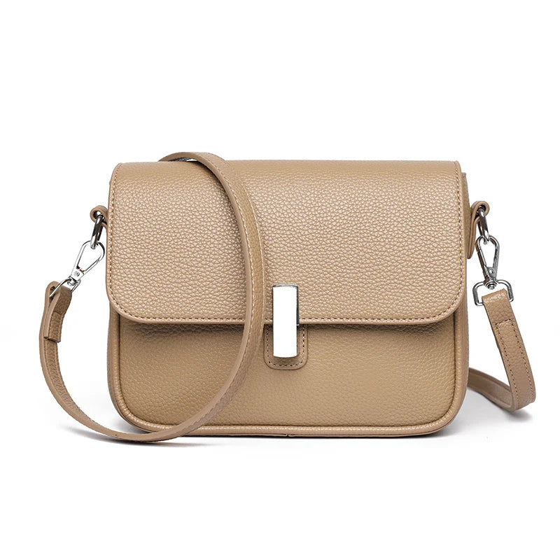 Genuine Leather Women Crossbody Bag - Khaki / 21cm 8cm 17cm