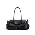 Genuine Leather Women Shoulder Bag - 9896-Black