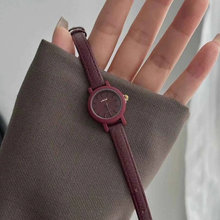 Genuine Leather Women's Red Retro Watch