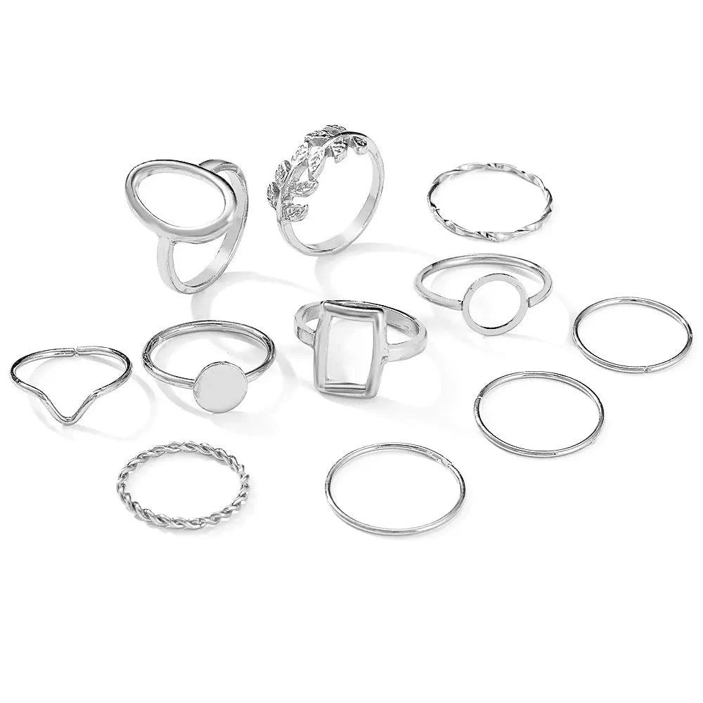 Geometric Leaf Ring Suit 11-piece Set - electronic accessories
