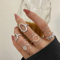 Geometric Leaf Ring Suit 11-piece Set - Silver - electronic accessories