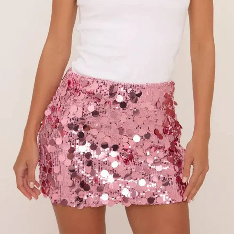 Glitter Shinny Short Skirt Sequin Sparkly Mini Women - C / S