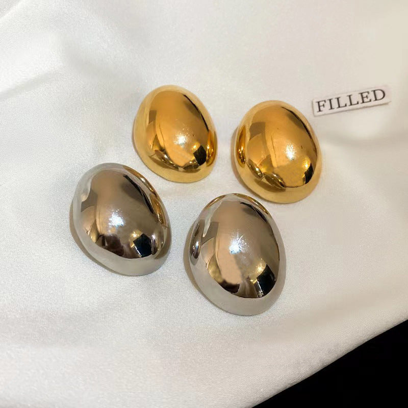 Gold and Silver Needle Irregular Oval Earrings - electronic accessories