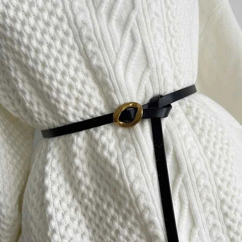 Gold Bronze Metal Buckle PU Leather Knotted Belt