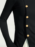 Gold Button Pullover Black Top for Women