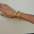 Gold Color Plated Stainless Steel Hammer Pattern Double Layer Bracelet