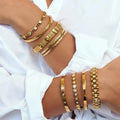 Gold Color Plated Stainless Steel Hammer Pattern Double Layer Bracelet