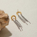 Gold Color Plated Stainless Steel Two Tone Moon tassel Earrings