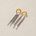 Gold Color Plated Stainless Steel Two Tone Moon tassel Earrings