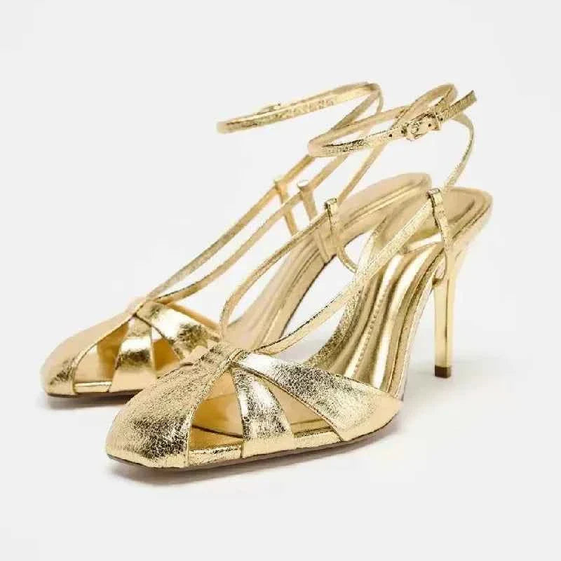 Gold Gladiator Heeled Sandals Women