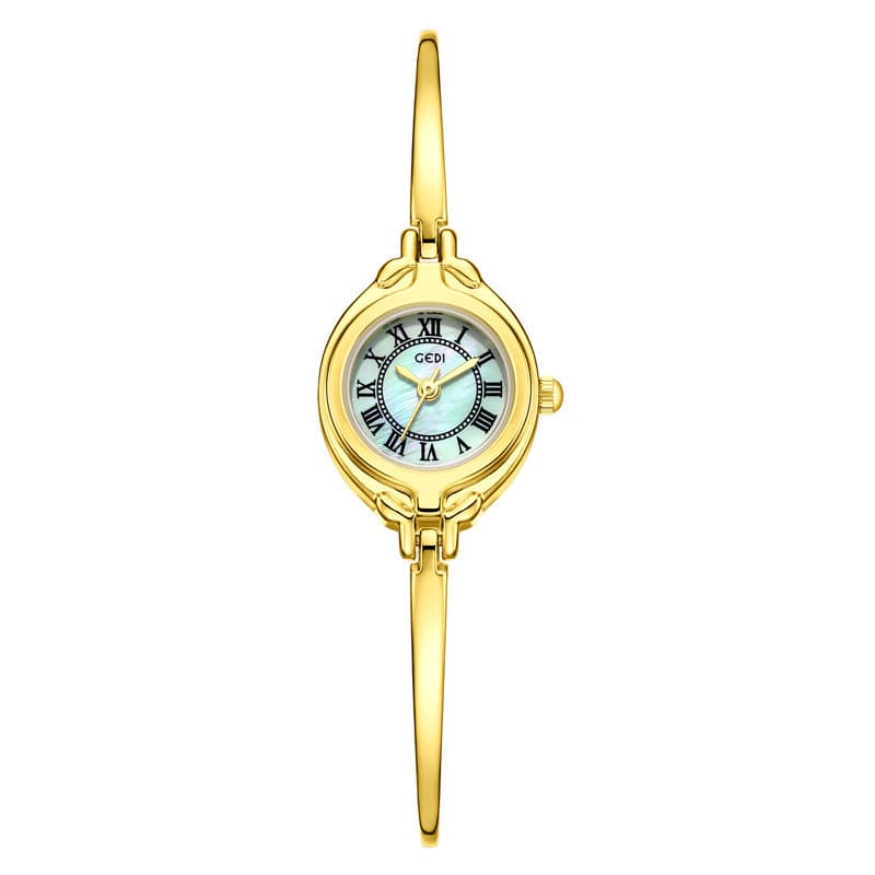 Gold Good-looking Thin Strap Quartz Watch - Golden Shell Green Surface - electronic accessories